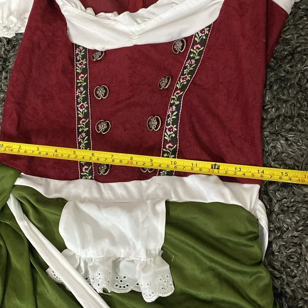 Bavarian Beer Maid Costume - Red, Green, Black - Picture 4 of 5